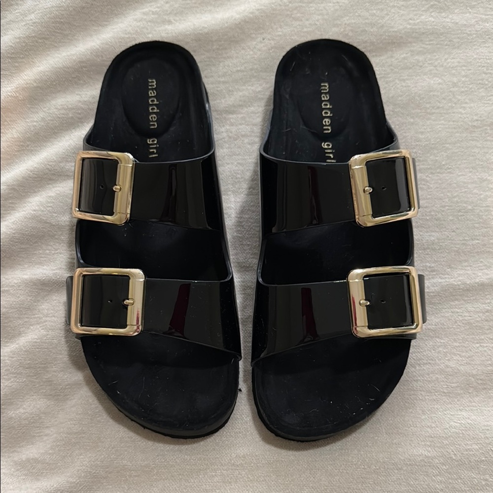 Madden Girl Black Double Buckle Sandals